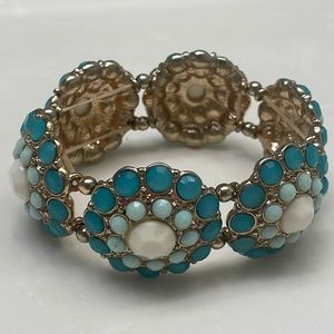 SALE ITEM! Stretchy Bracelet - Turquoise, White, Sky Blue, and Gold